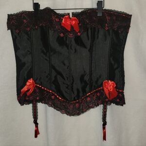Corset Bustier Black Red Lace Satin Ribbon Sz 6XL Garters Sexy NWT